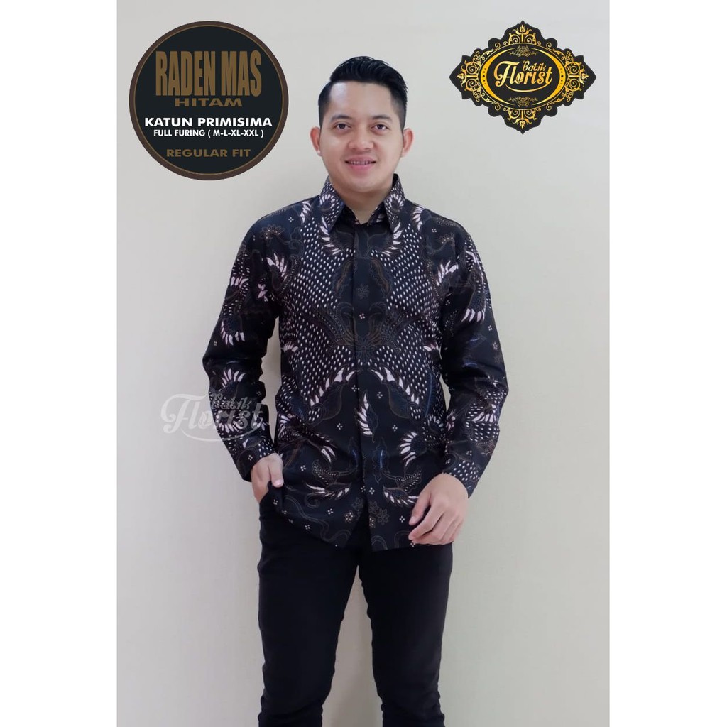 RADEN MAS HITAM Kemeja Batik Pria Full Furing Katun Primisima