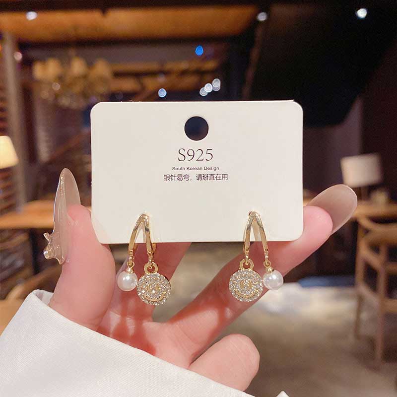 XiaoboACC Anting Tusuk Sterling Silver 925 Desain Smiley Hias Zircon + Mutiara Gaya Korea Untuk Wanita