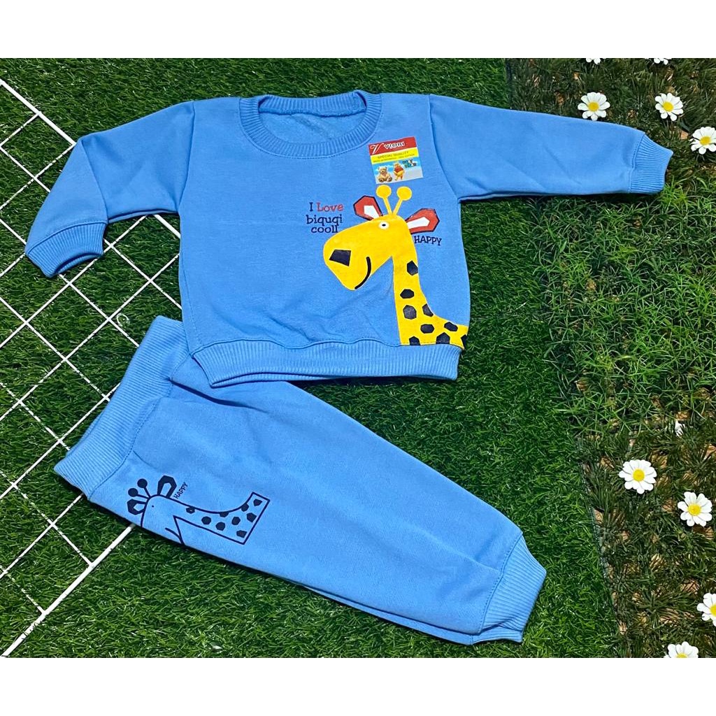 setelan sweater anak laki-laki/perempuan lengan panjang 3-18 bulan motif jerapah