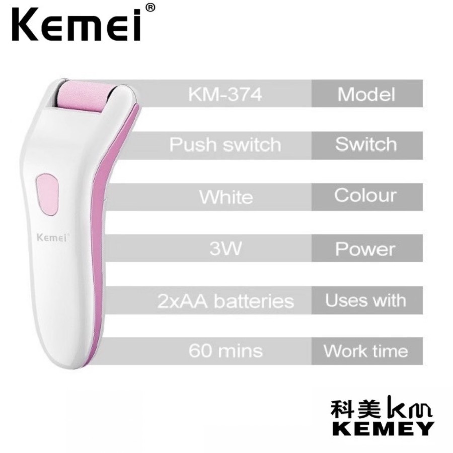 Kemei KM 374 Penghalus Penghilang Tumit Kulit Kaki Pedi Vac Callus Remover Waterproof Kemei KM-374