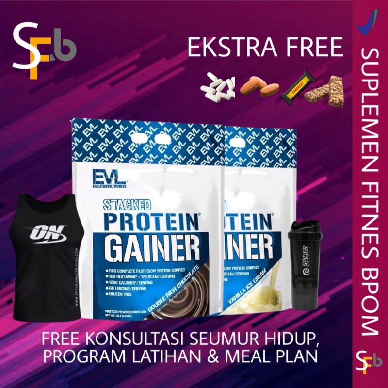 EVL EVLUTION STACKED PROTEIN GAINER 12 LBS SUPLEMEN SUSU FITNES FITNESS TINGGI PROTEIN GYM KESEHATAN