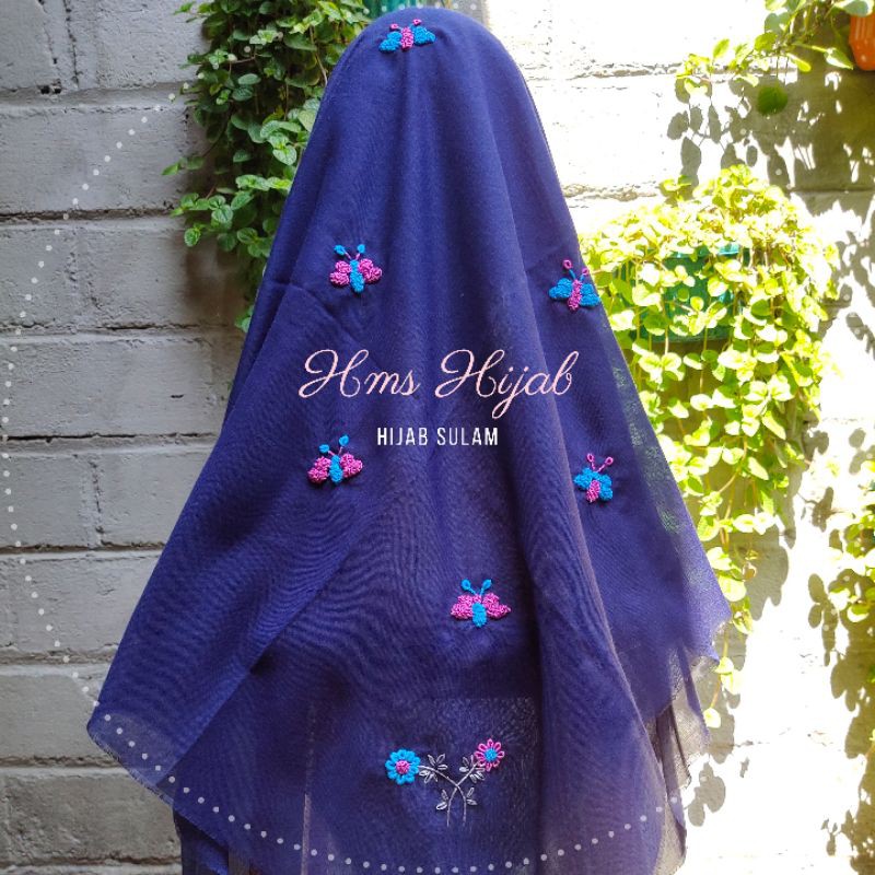 Hijab Sulam by HMS Hijab [warna biru dongker]