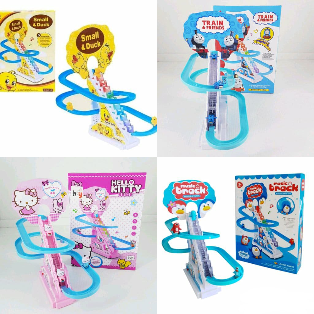 Mainan Anak Jolly Penguin Bebek Tangga Track Slide Free Baterai