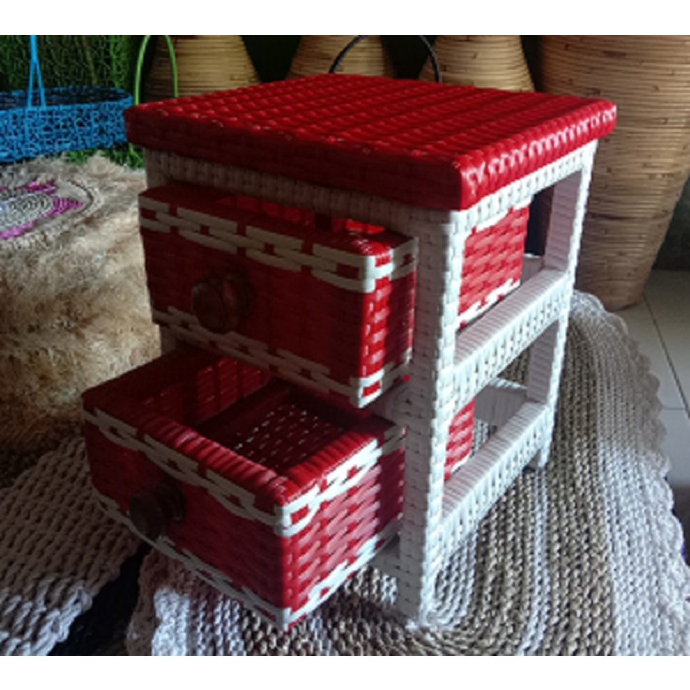 Rak Lemari Laci Ukuran mini Box Rotan Sintetis penyimpanan serbaguna kotak Basket rotan plastik Kera