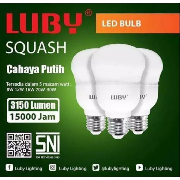 Lampu Bohlam LED 30 Watt Luby Squash Cahaya Putih Original