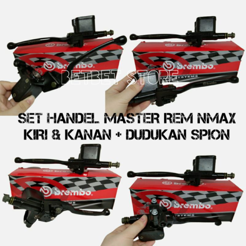 SET HENDEL HANDLE MASTER REM NMAX FULL BLACK BREMBO SUDAH ADA DUDUKAN SPION 2 TABUNG 1SET KANAN KIRI