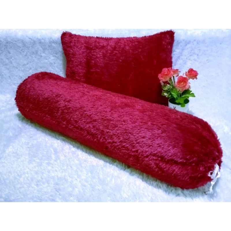 SATU SET sarung bantal dan guling bulu rasfur glossy lembut POLOS resleting