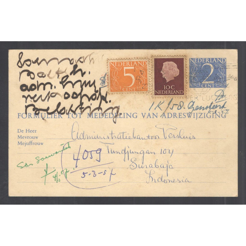

Kartu Pos Lama Den Haag ke Surabaya 1957