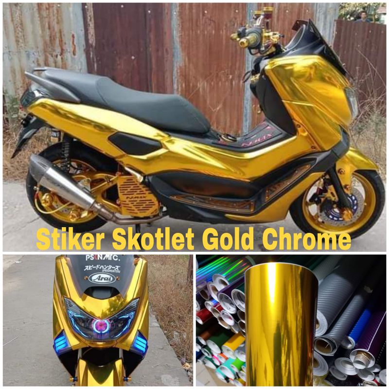 Stiker Skotlet Motor Gold Chrome Skotlet Motor Kuning Chrome
