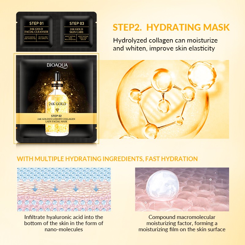 ★ BB ★ BIOAQUA 24K Gold Facial Mask | Contain facial wash/sheet mask/essence serum - BIO AQUA 【BPOM】