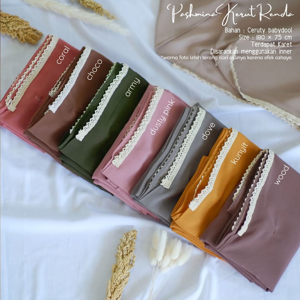 TERLARIS!! BEST SELLER!!! HIJAB/JILBAB PASHMINA_PASHMINA KERUT RENDA_BAHAN CERUTY BABYDOLL PREMIUM