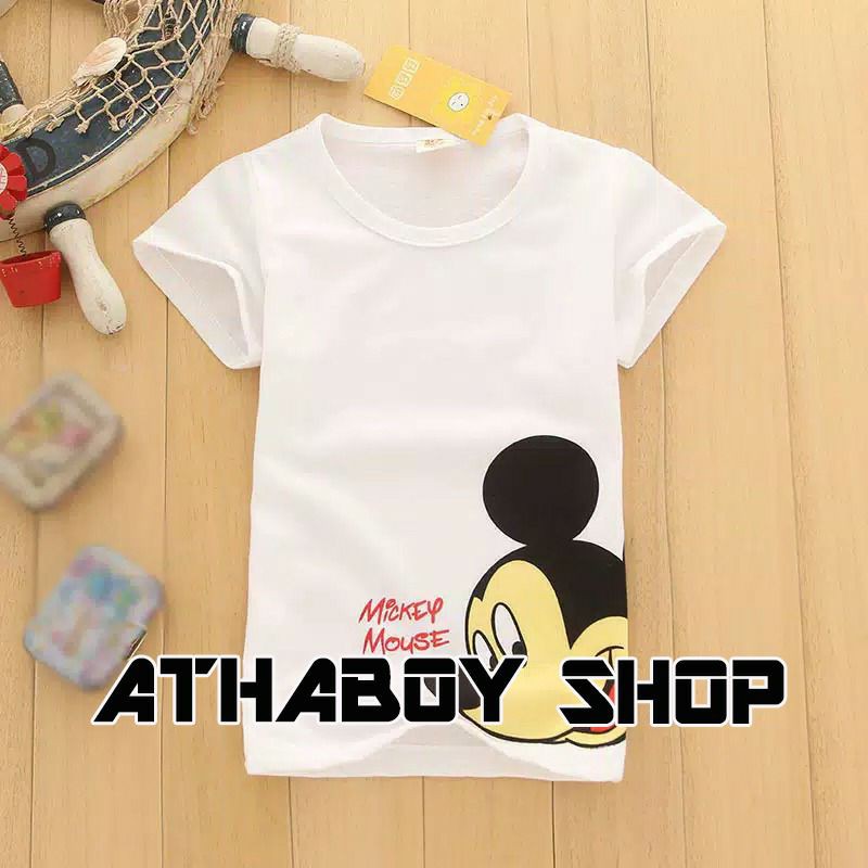 47 Kaos anak mickey mouse head putih 1-10 thn