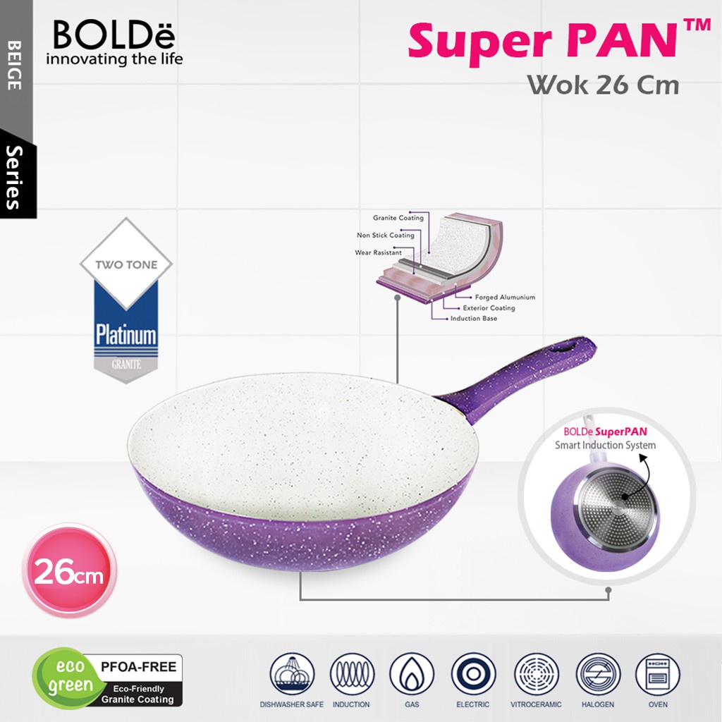 BOLDE SUPER PAN WOK PURPLE UNGU BUTTERFLY 26CM 26 CM - GRANITE COATING PANCI TEFLON PFOA FREE