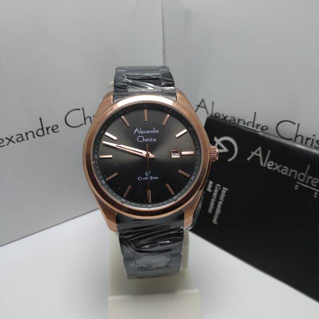 Jam tangan pria Alexandre Christie AC 8591 MD hitam Rosgold original