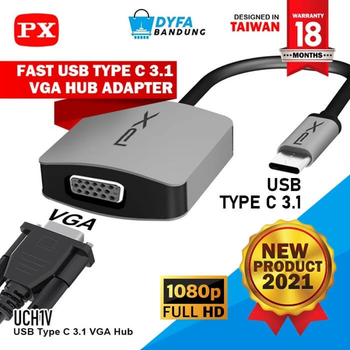 Hub Type C To VGA Converter Adapter Hub Full HD PX UCH1V