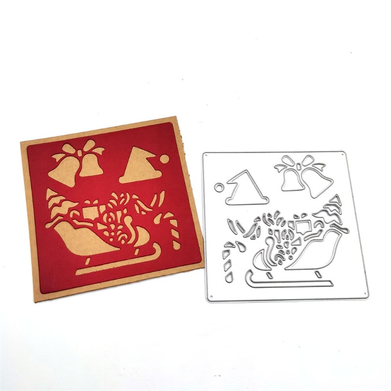 Cetakan Stensil Cutting Dies Motif Kereta Luncur Natal Bahan Metal Untuk Scrapbook / Craft DIY