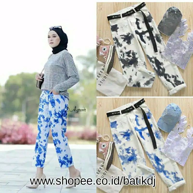 1KG MUAT 4PCS | SAVANA BOYFRIEND BAGGY JEANS TIE DYE HITS  WANITA MUSLIMAH