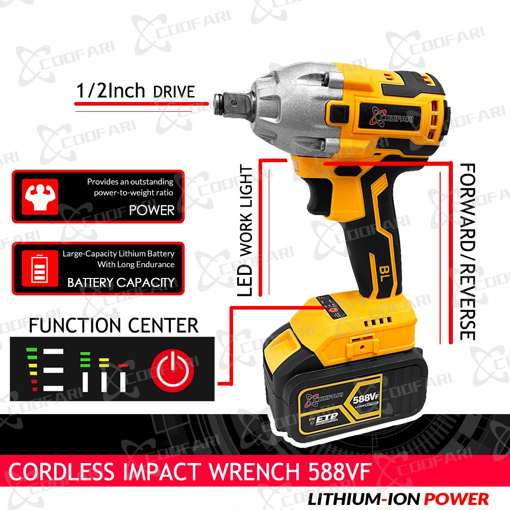 Kualitas Tinggi 2Buah 588VF Cordless Brushless Angle Grinder dan 680N.M Brushless Impact Wrench Dengan 2 Pcs Baterai