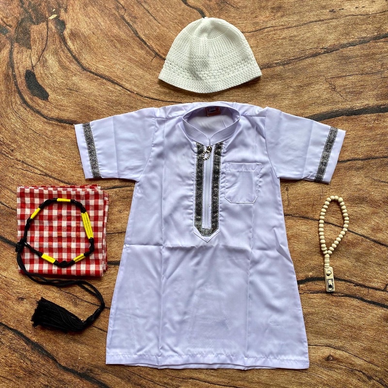 Paket Jubah Putih Bayi Aqiqah Newborn Anak Laki-laki Sorban Igal Qalifa Wear Muslim Koko Gamis