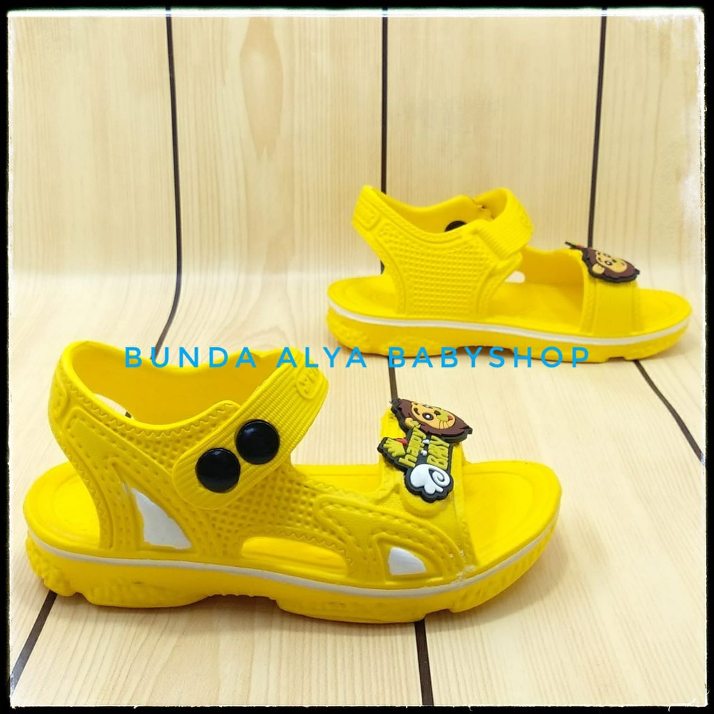 Sendal Anak Laki Laki Karet Usia 3 4 5 Tahun KUNING Elastis - Sepatu Sendal Anak Cowok Karet Animal Lion Anti Licin Size 24 - 29