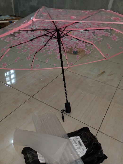 [logu] Payung Transparan Lipat, Payung Auto Lipat Transparan Brown Cony Paris