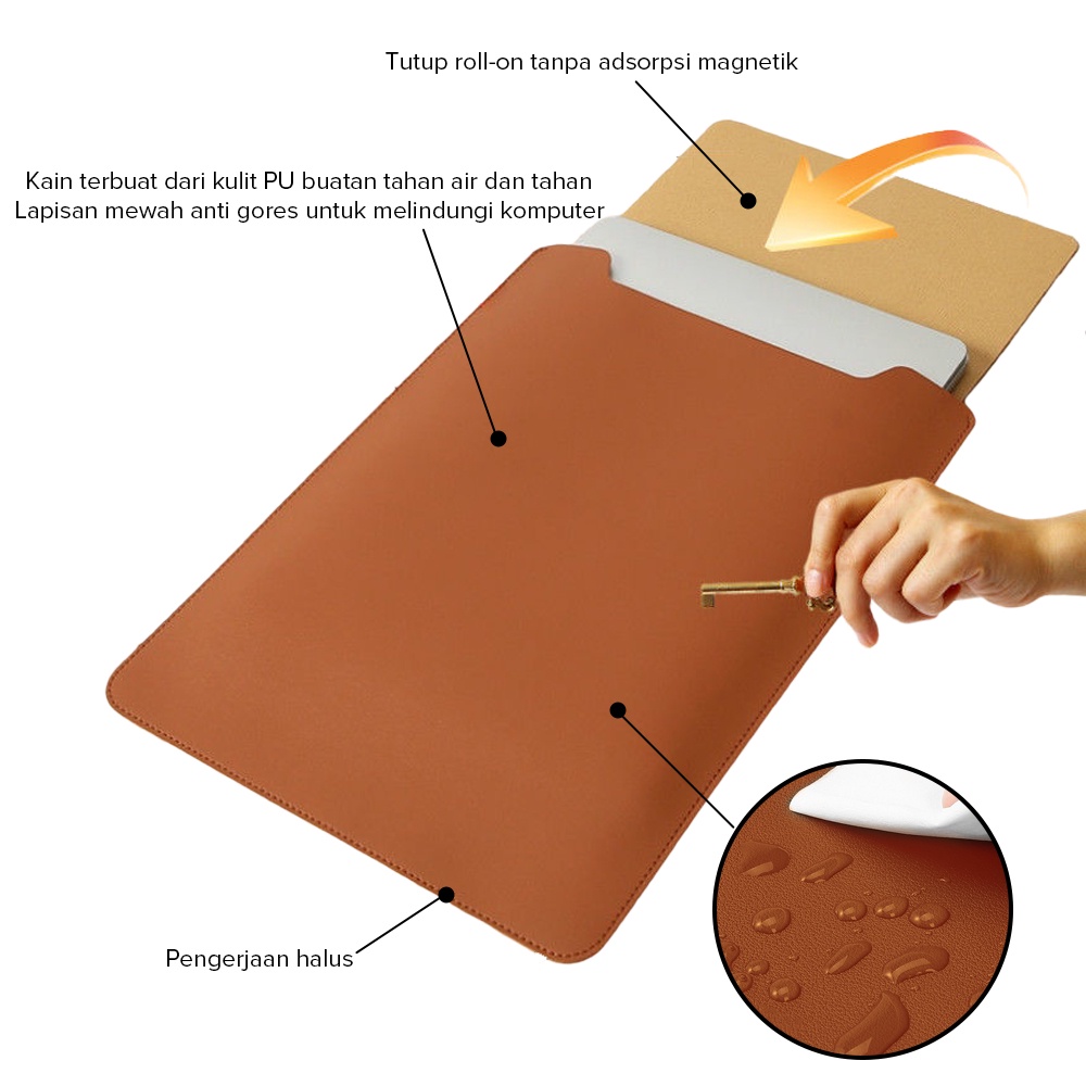 Sarung Macbook Air 13in Kulit Leather Case Sleeve / Tas Pelindung Laptop/Nyaman Digenggam/Tahan Benturan/Anti Debu Kotoran Image 3