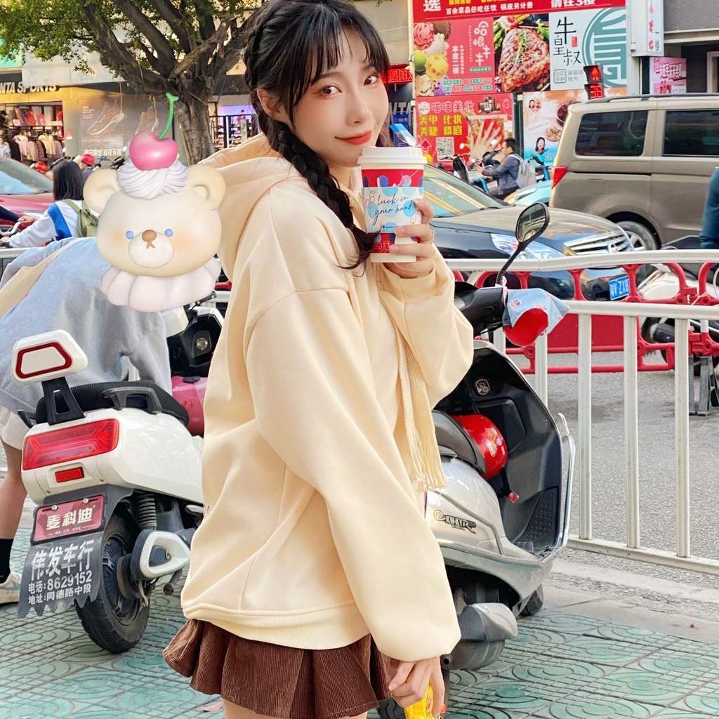 #Sisjuly# Sweater wanita bulu tebal wanita musim gugur dan musim dingin baru jaket berkerudung longg