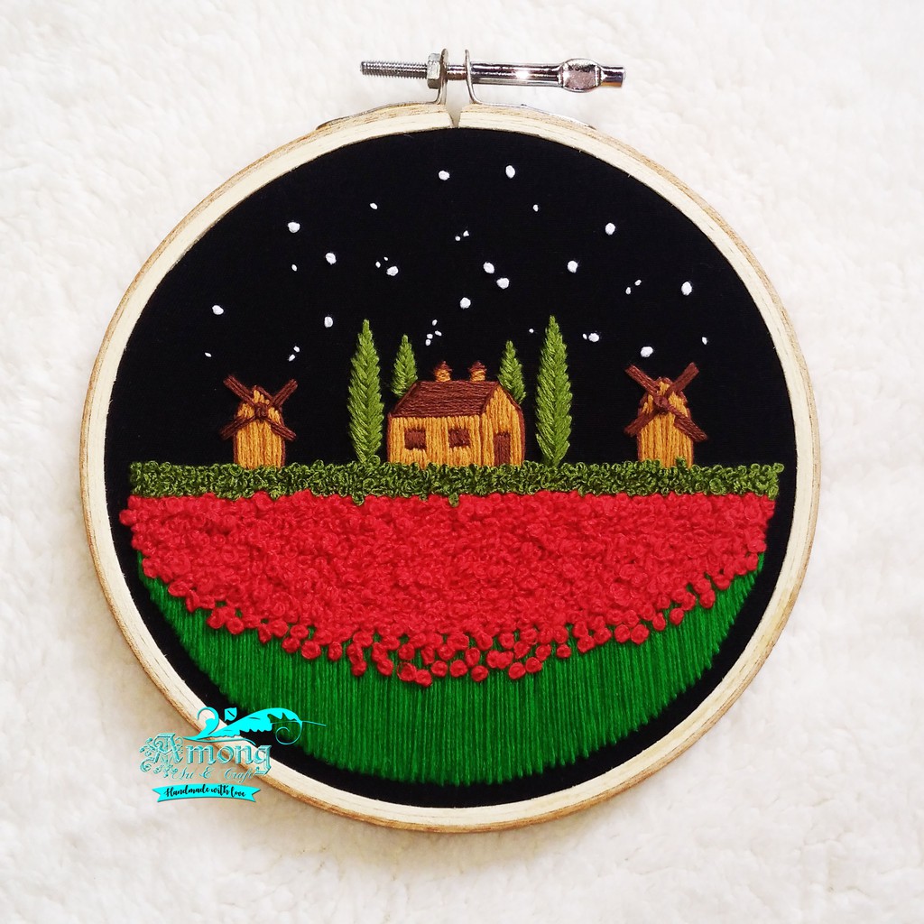 Hoop Art Hand Embroidery Landscape - Night Scene - B - Hiasan Dinding - Wall Decor