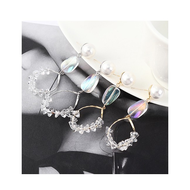 LRC Anting Tusuk Fashion 14k Gold Plated Gold Crystal Glass Hollow S925 Silver Needle Earrings Y6275