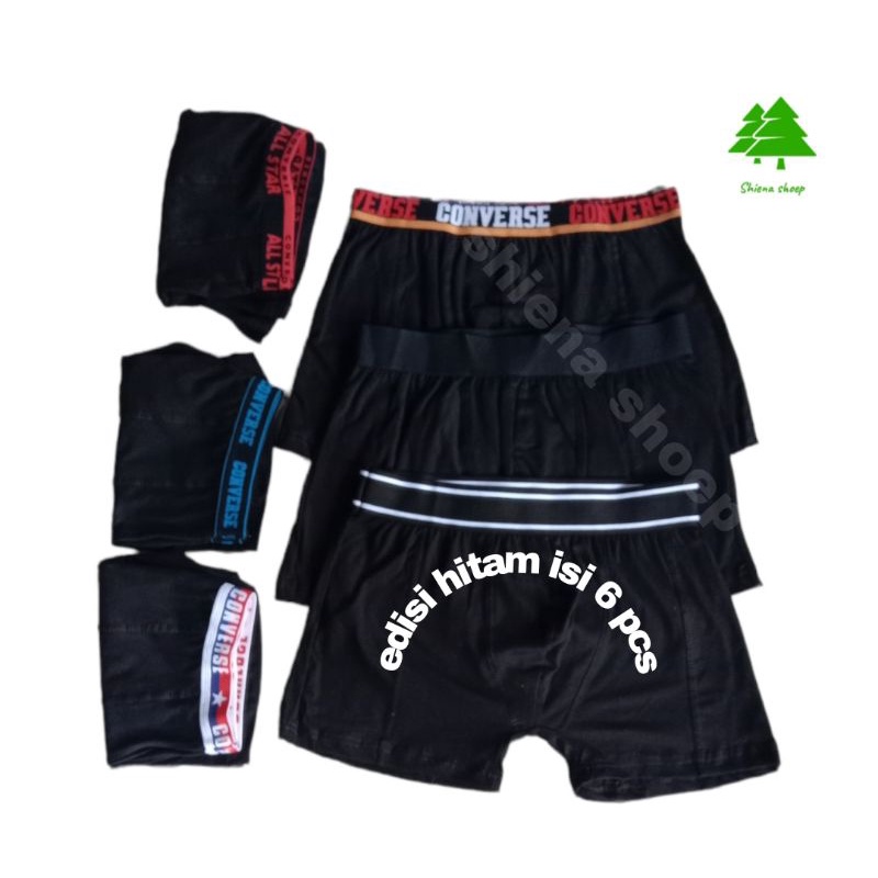 Celana dalam pria boxer isi 6 pcs edision hitam premium