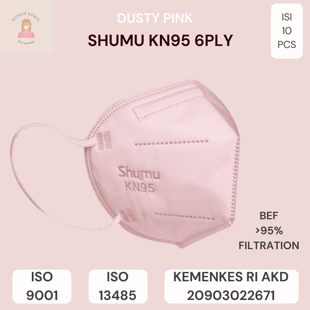 Masker KN95 SHUMU Masker Dusty Pink Medis 6 Ply Steril FREE CONNECTOR