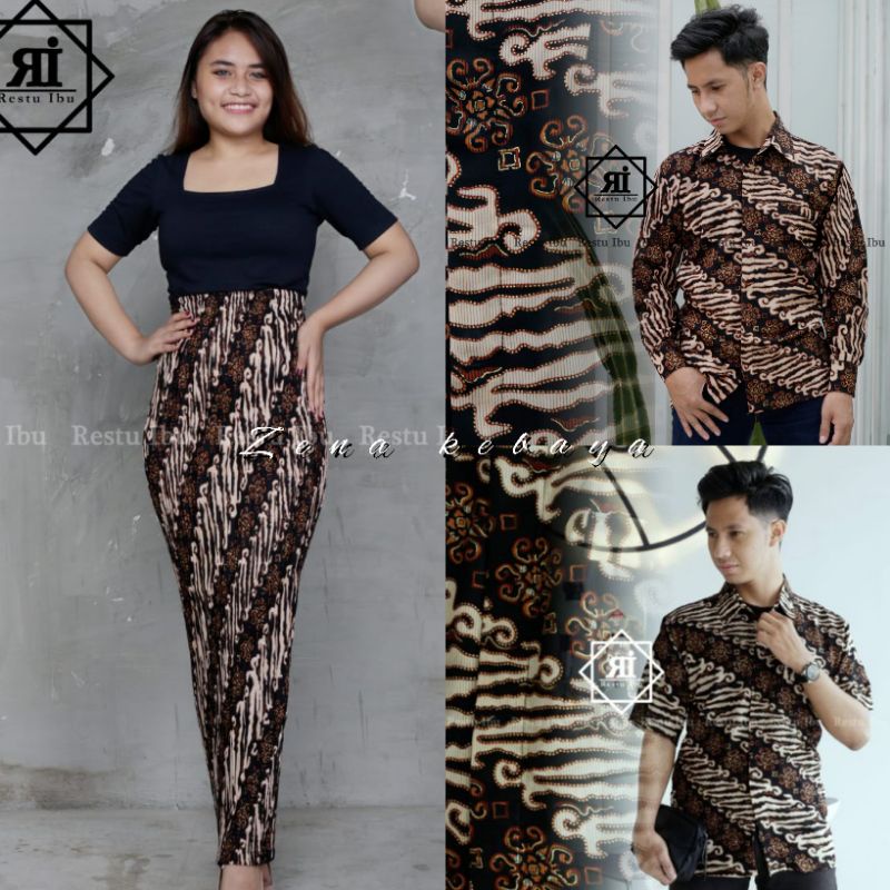 COUPLE ROK BATIK COUPLE KEMEJA BATIK MOTIF LERENG MOCCA