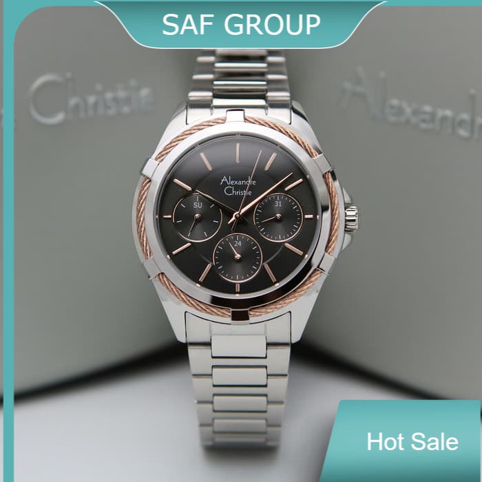 JAM TANGAN WANITA ALEXANDRE CHRISTIE AC 2841 / AC2841 SILVER BLACK ORIGINAL by plp
