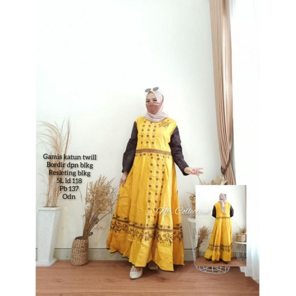 gamis marsya katun twill bordir keliling