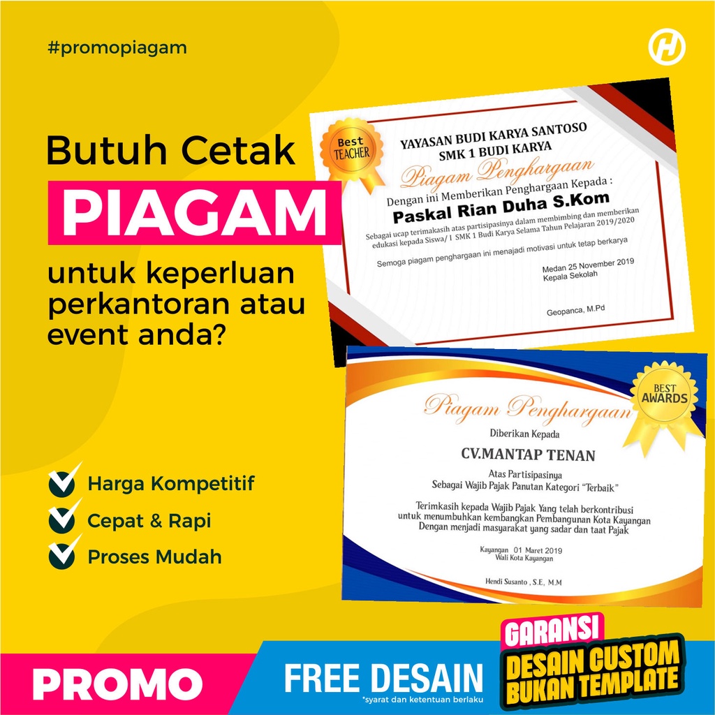 

PIAGAM / SERTIFIKAT PENGHARGAAN CUSTOM