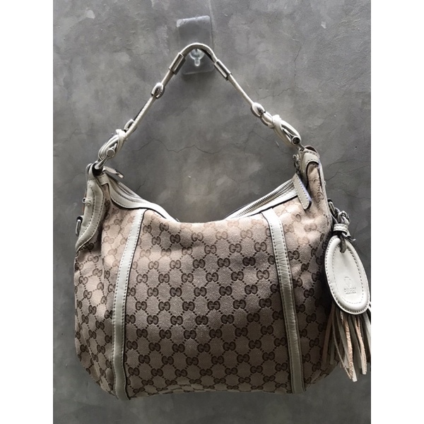 Tas Gucci Hobo Kanvas with Bamboo Tassel - Beige