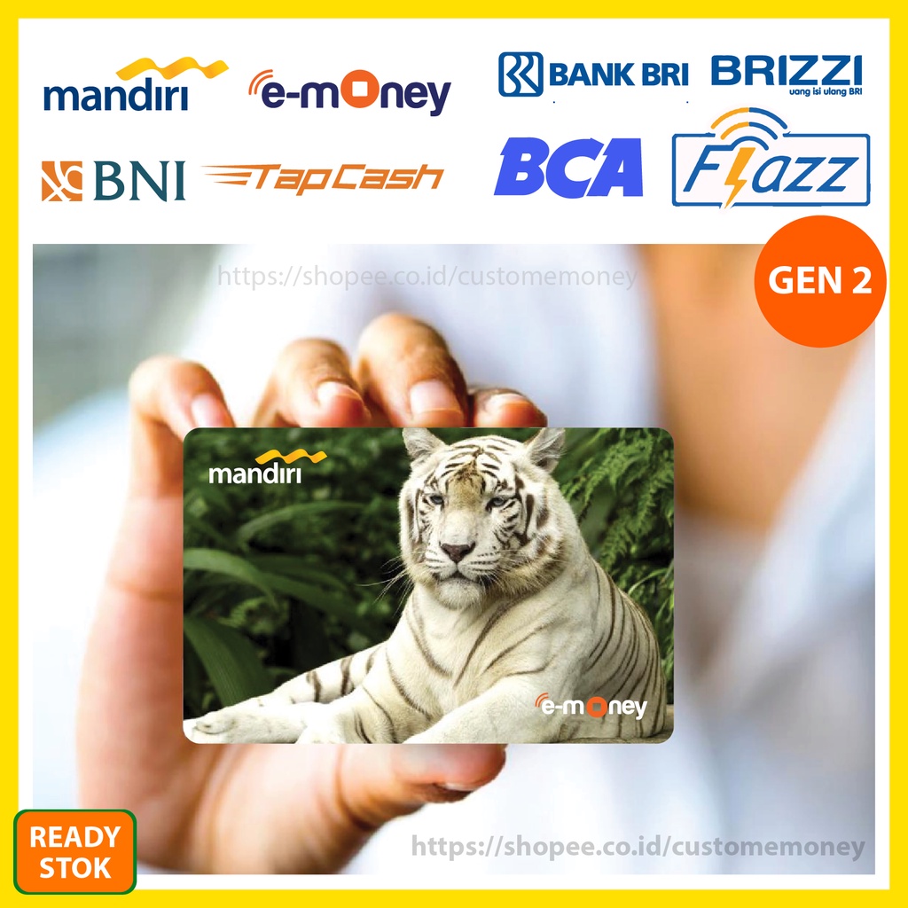 KARTU E MONEY ANIMAL HARIMAU PUTIH WHITE TIGER ETOLL EMONEY MANDIRI FLAZZ BCA GEN 2 TAPCASH BRIZZI - 1 SISI