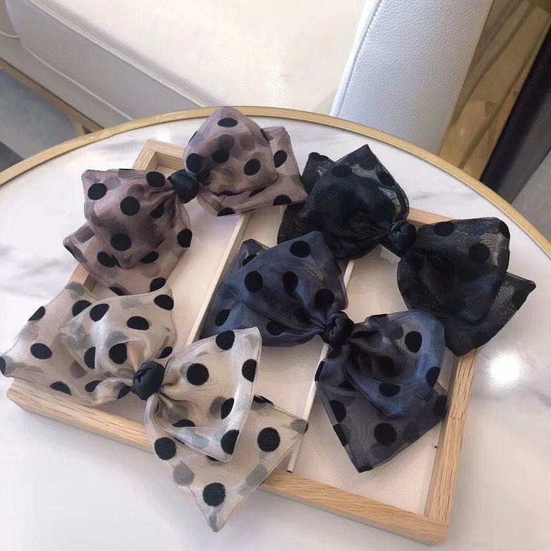 Jepit Rambut Model Pita Bahan Sifon Motif Polkadot Untuk Wanita/Jepit Rambut Pita Polkadot GayaKorea