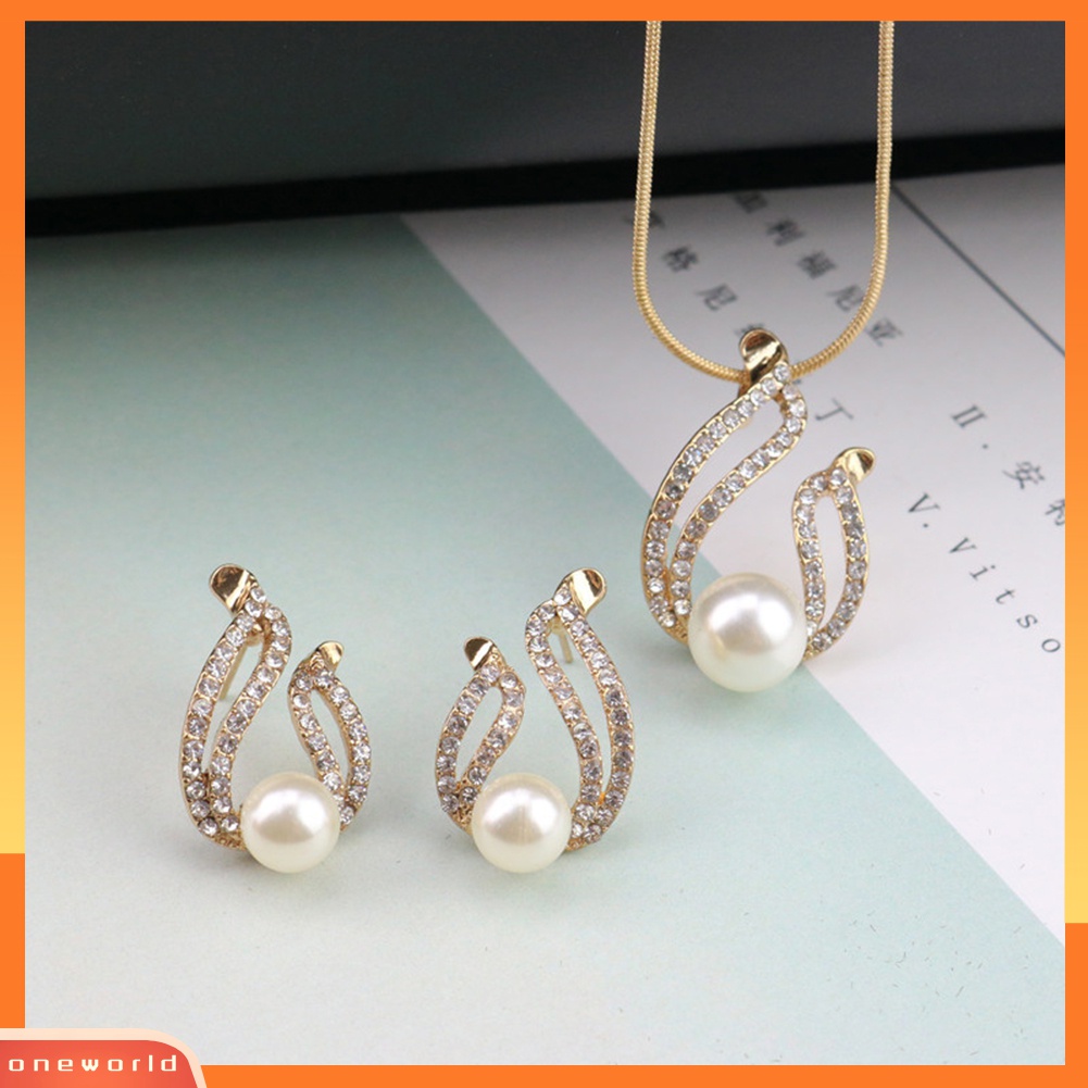 Set Perhiasan Kalung Anting Liontin Mutiara Tiruan Bentuk Tetesan Air Untuk Wanita