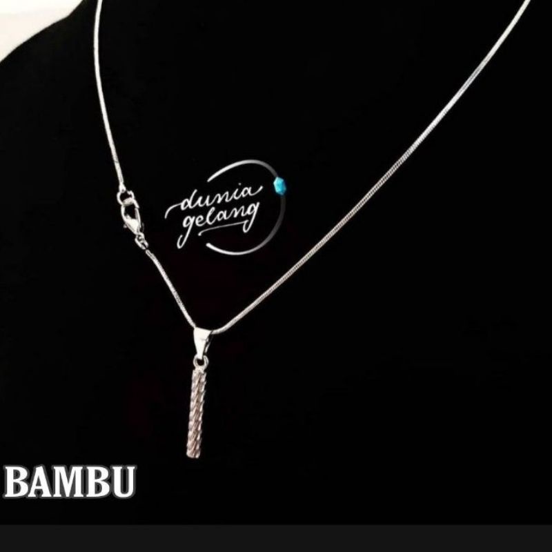 Rhodium silver kalung  wanita liontin motip bambu tidak luntur &amp; anti karat