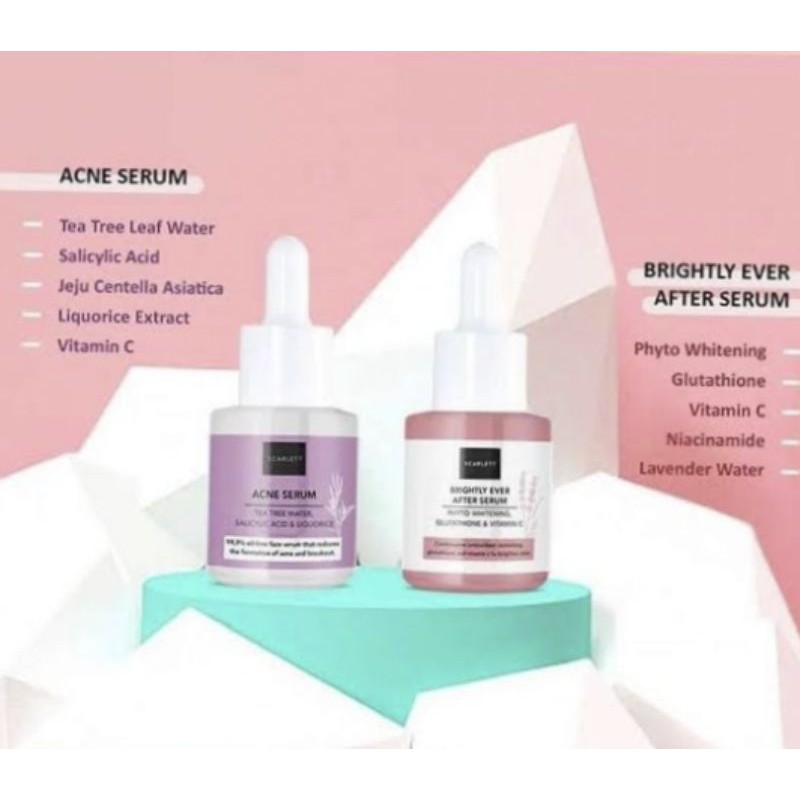 SCARLETT SERUM WHITENING BRIGHTLY EVER AFTER + ACNE SERUM SCARLET UNTUK KULIT NORMAL DAN ACNE