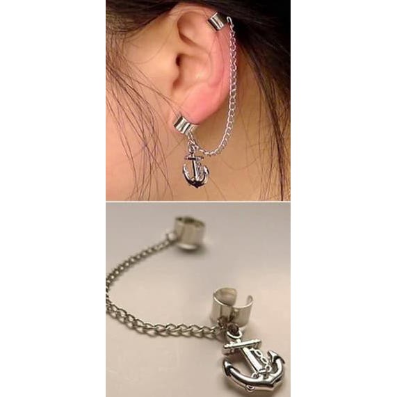 Dapatkan Segera Ee0073 - Earrings / Giwang / Anting Jepit Rantai Tanpa Tindik Jangkar