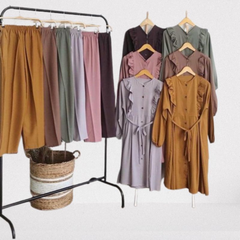 SETELAN WANITA ONE SET CRINGKEL BAJU SETELAN LONG TUNIK