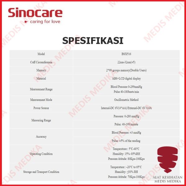 Tensimeter Digital Sinocare BSX-516 Alat Cek Ukur Tensi Tekanan Darah