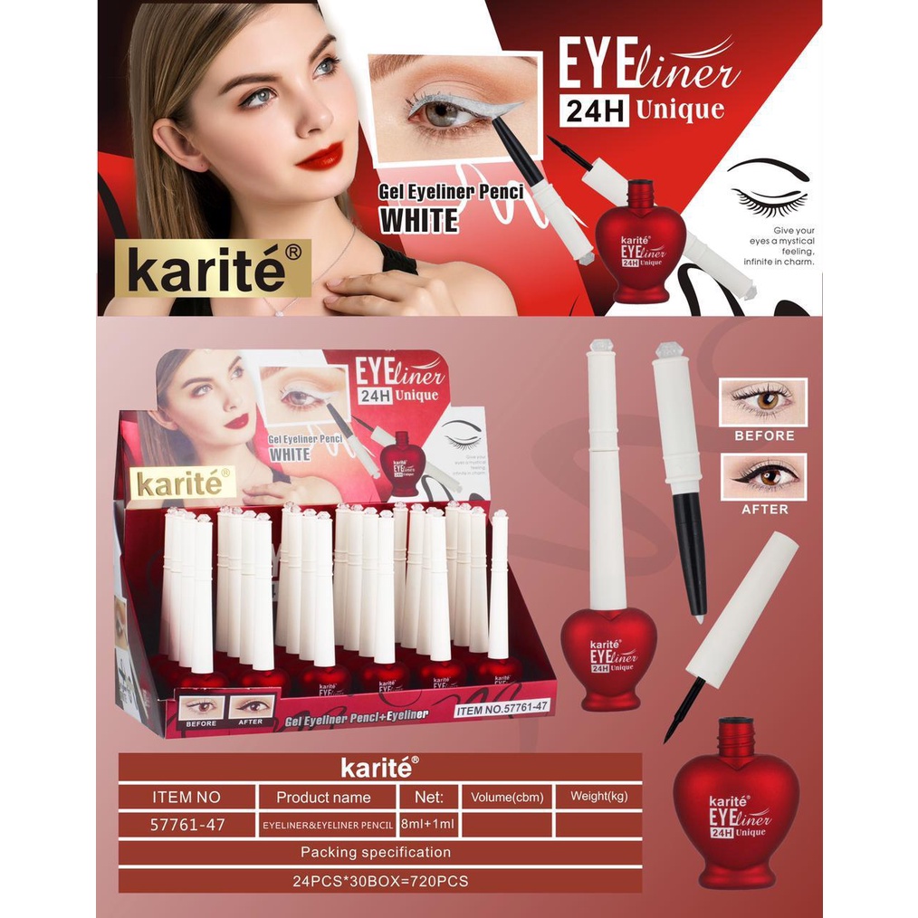 [Per Batang] Eyeliner Karite Bentuk Love 24h Unique 2in1 Liquid &amp; Pencil Liner