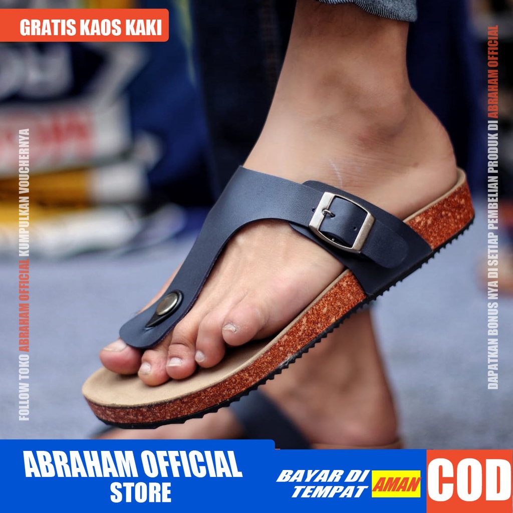 ABRHM x HORI Sendal Jepit Pria Sandal pria Sendal Cowok Kulit Pu Sandal Cowo Sandal Japit Kekinian