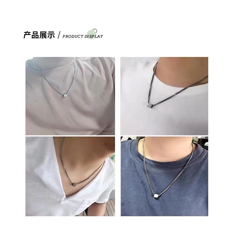 Gaya yang sama seperti Wang Yibo in hip hop square titanium steel kalung untuk pria dan wanita seder