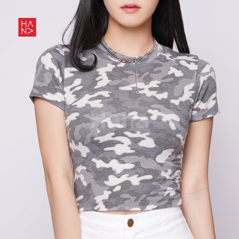 HanaFashionJKT - Jessie Crop Top Atasan Corak Kaos Pendek Wanita - CT075