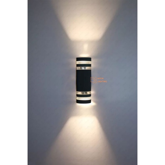 LAMPU DINDING PILAR KOTAK BULAT PERSEGI E27 2 ARAH HIAS PILAR Minimalis OUTDOOR TAMAN WALL LIGHT HITAM