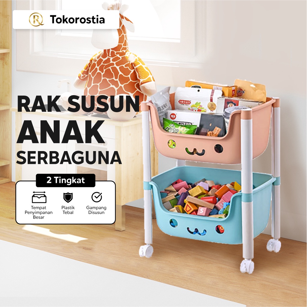 Rak Susun Serbaguna Multifunsi Plastik Anak Anak Roda 2 Tingkat